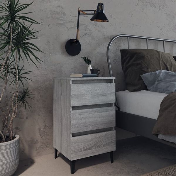 vidaXL Bed Cabinet with Metal Legs Grey Sonoma 40x35x69 cm