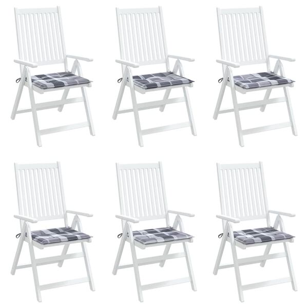 vidaXL Garden Chair Cushions 6 pcs Grey Check Pattern 40x40x4 cm Oxford Fabric