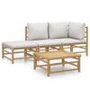 vidaXL 4 Piece Garden Lounge Set with Light Grey Cushions Bamboo