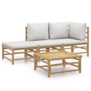 vidaXL 4 Piece Garden Lounge Set with Light Grey Cushions Bamboo