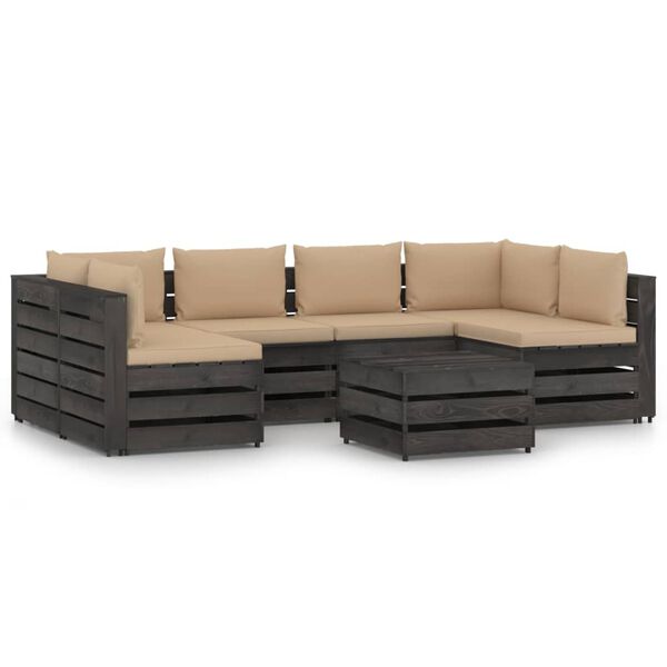 vidaXL 7 Piece Garden Lounge Set with Cushions Grey Impregnated Wood