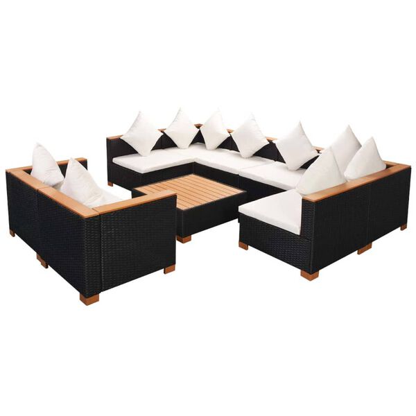 vidaXL 9 Piece Garden Lounge Set with Cushions Poly Rattan Black