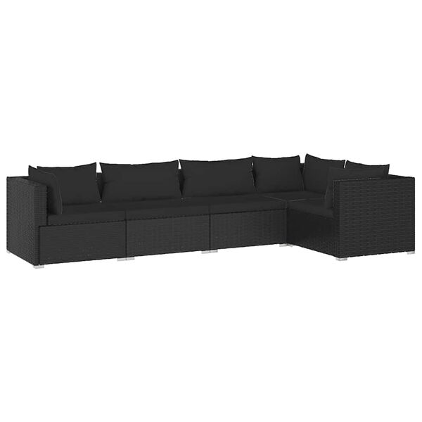 vidaXL 5 Piece Garden Lounge Set with Cushions Poly Rattan Black