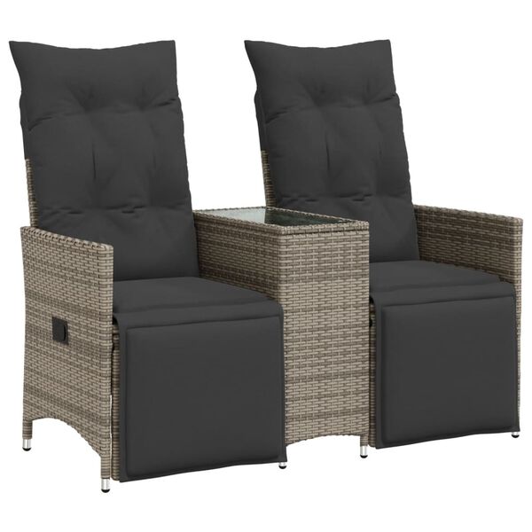 vidaXL Reclining Garden Sofa 2-Seater with Table Grey Poly Rattan