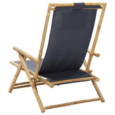 vidaXL Reclining Relaxing Chair Dark Grey Bamboo and Fabric