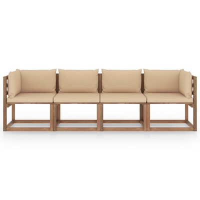 vidaXL Garden 4-Seater Pallet Sofa with Cushions Impregnated Pinewood