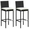 vidaXL Garden Bar Stools with Cushions 2 pcs Black Poly Rattan