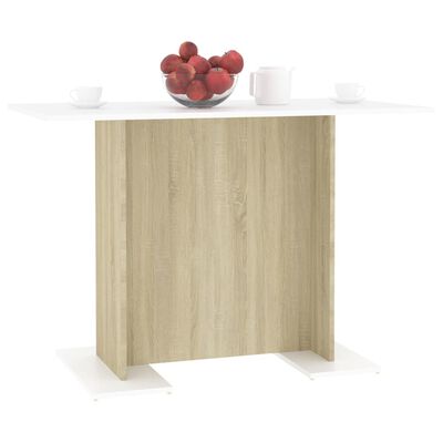 vidaXL Dining Table White and Sonoma Oak 110x60x75 cm Engineered Wood