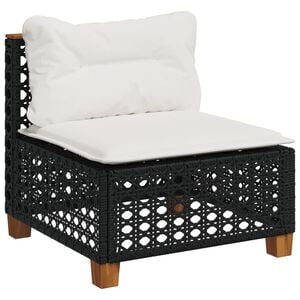 vidaXL Garden Sofa Armless with Cushions Black Poly Rattan
