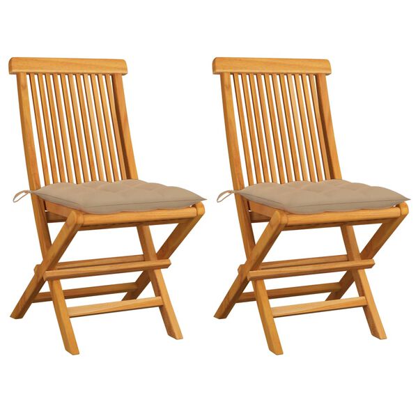 vidaXL Garden Chairs with Beige Cushions 2 pcs Solid Teak Wood