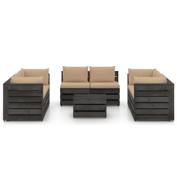 vidaXL 9 Piece Garden Lounge Set with Cushions Grey Impregnated Wood