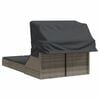 vidaXL Double Sun Lounger with Canopy and Cushions Grey Poly Rattan