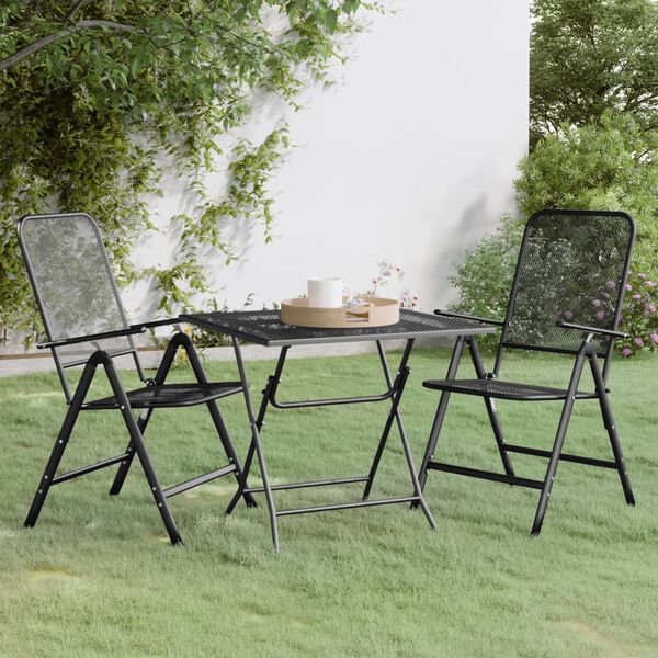 vidaXL 3 Piece Garden Dining Set Expanded Metal Mesh Anthracite