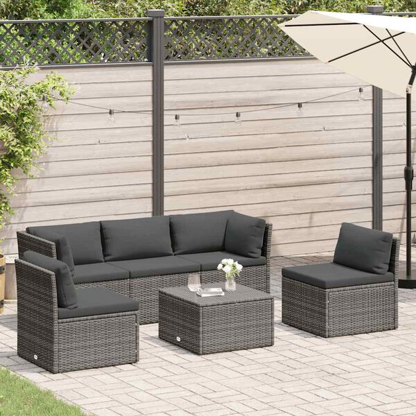 vidaXL 4 Piece Garden Lounge Set with Cushions Poly Rattan Grey