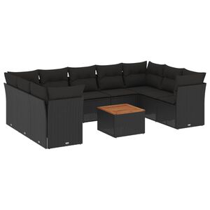 vidaXL 10 Piece Garden Sofa Set with Cushions Black Poly Rattan