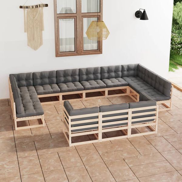 vidaXL 13 Piece Garden Lounge Set with Cushions Solid Pinewood