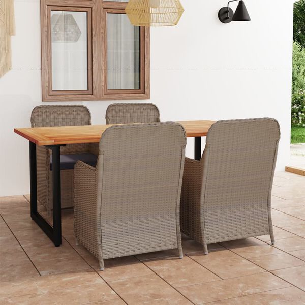 vidaXL 5 Piece Garden Dining Set with Cushions Poly Rattan Brown
