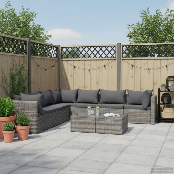 vidaXL 8 Piece Garden Lounge Set with Cushions Poly Rattan Grey