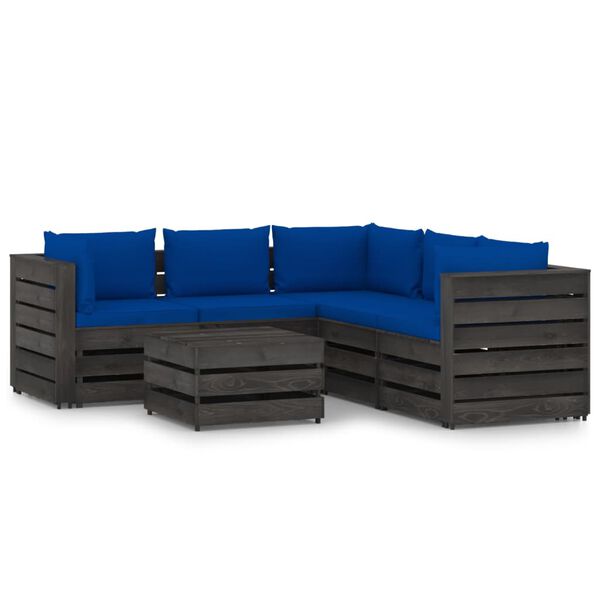 vidaXL 6 Piece Garden Lounge Set with Cushions Grey Impregnated Wood