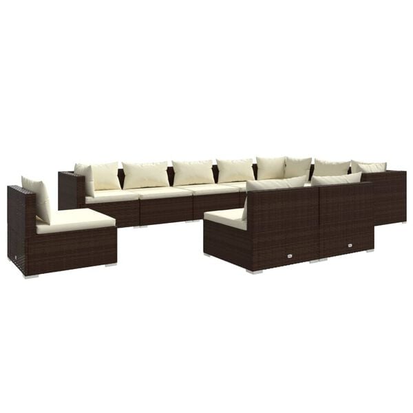 vidaXL 10 Piece Garden Lounge Set with Cushions Poly Rattan Brown