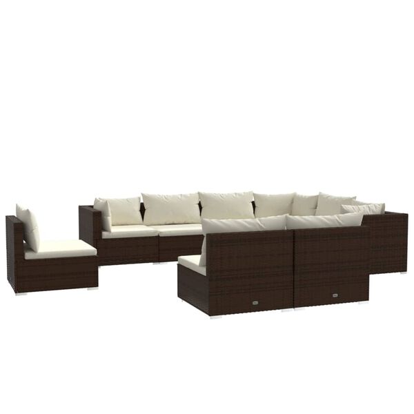 vidaXL 9 Piece Garden Lounge Set with Cushions Poly Rattan Brown