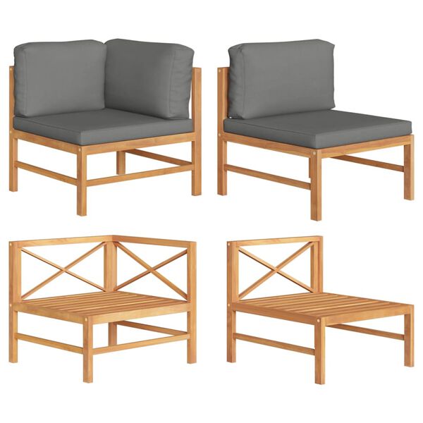 vidaXL 2 Piece Garden Lounge Set with Dark Grey Cushions Teak Wood