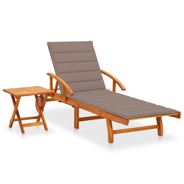 vidaXL Garden Sun Lounger with Table and Cushion Solid Acacia Wood
