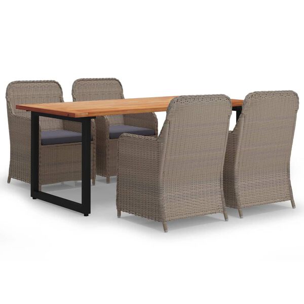 vidaXL 5 Piece Garden Dining Set with Cushions Poly Rattan Brown