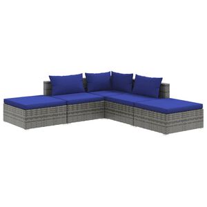 vidaXL Garden Lounge Set | Grey | PE rattan, powder-coated steel, plastic