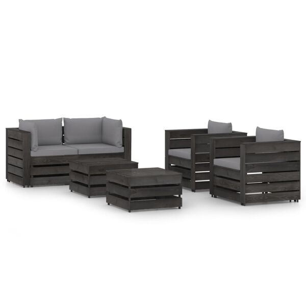 vidaXL 6 Piece Garden Lounge Set with Cushions Grey Impregnated Wood