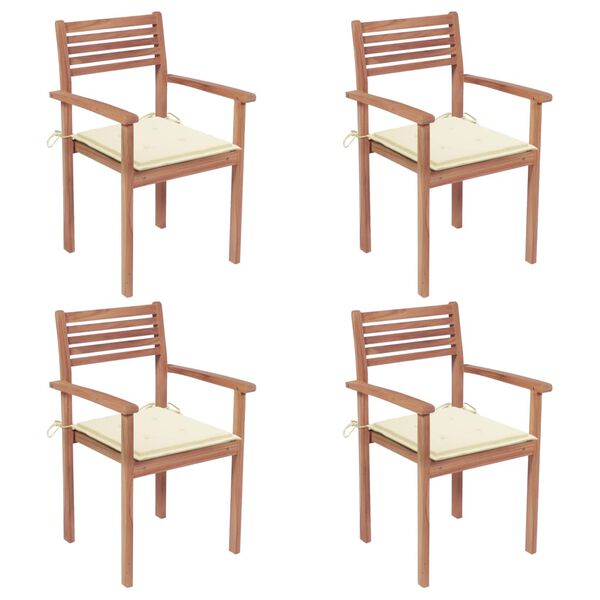 vidaXL Garden Chairs 4 pcs with Cream Cushions Solid Teak Wood