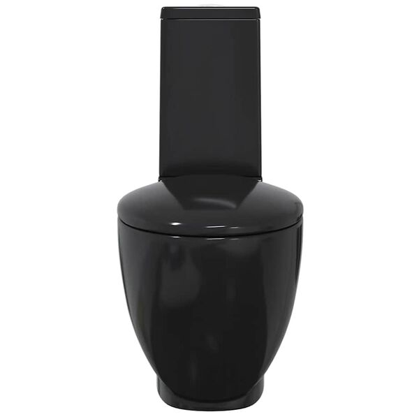 vidaXL WC Ceramic Toilet Bathroom Round Toilet Bottom Water Flow Black