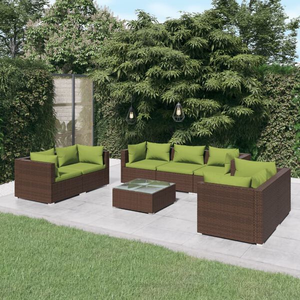 vidaXL 8 Piece Garden Lounge Set with Cushions Poly Rattan Brown