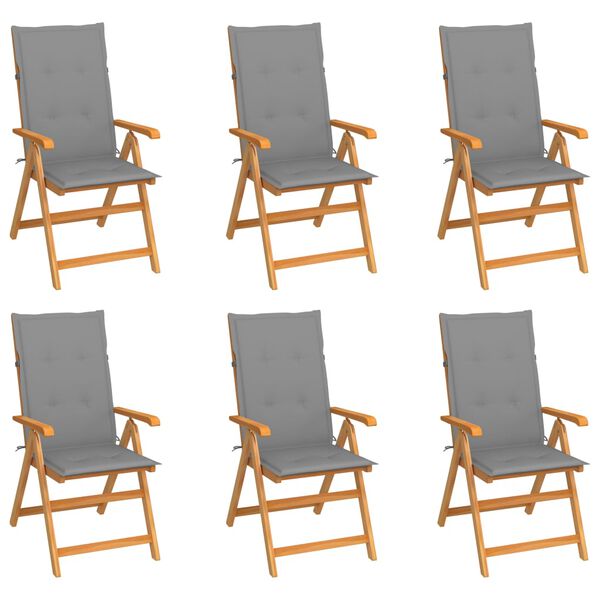 vidaXL Garden Chairs 6 pcs with Grey Cushions Solid Teak Wood