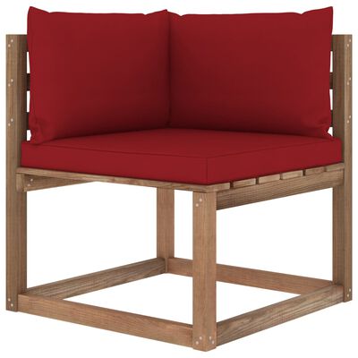 vidaXL Garden Pallet Corner Sofa with Wine Red Cushions