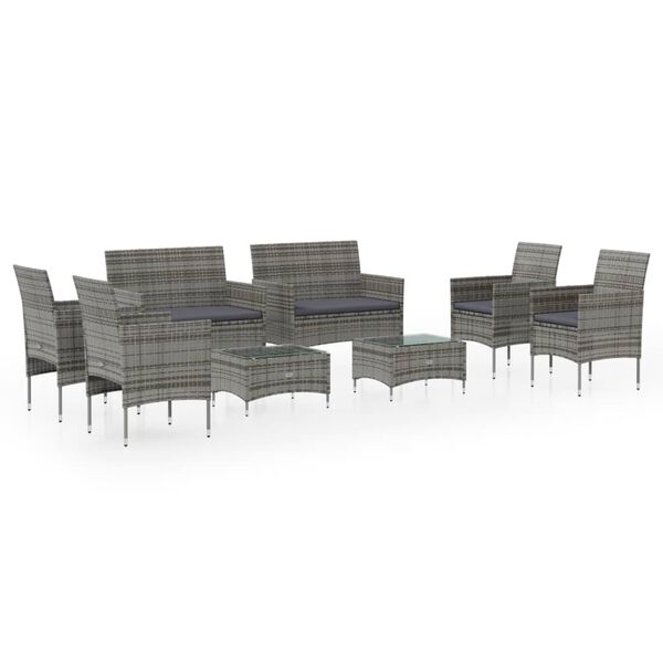 vidaXL 8 Piece Garden Lounge Set with Cushions Poly Rattan Grey
