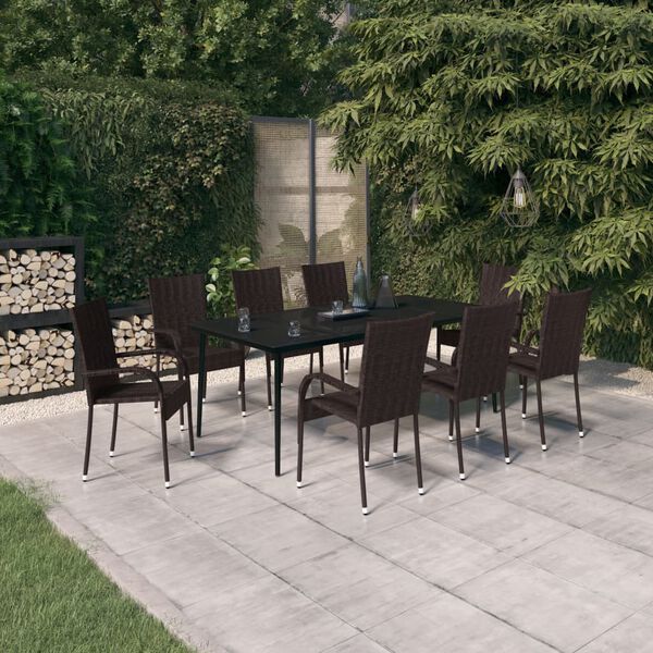 vidaXL 9 Piece Garden Dining Set Brown and Black