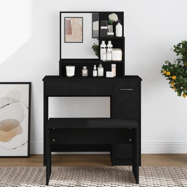 vidaXL Dressing Table with Mirror Black 86.5x35x136 cm