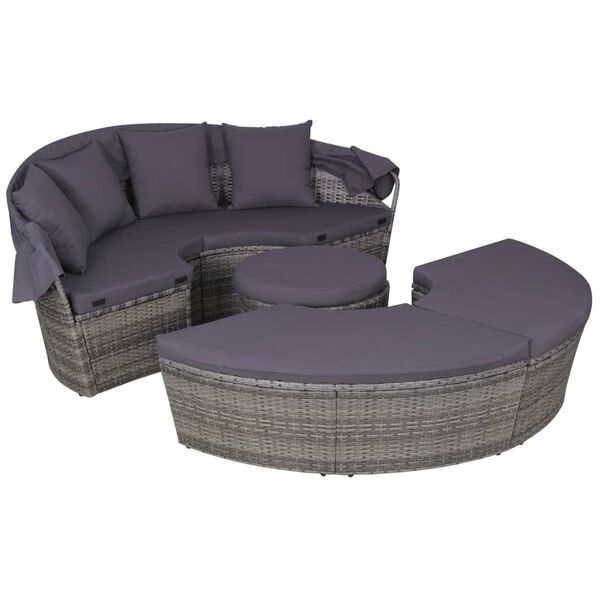 vidaXL 4 Piece Outdoor Lounge Set with Cushions Poly Rattan Grey