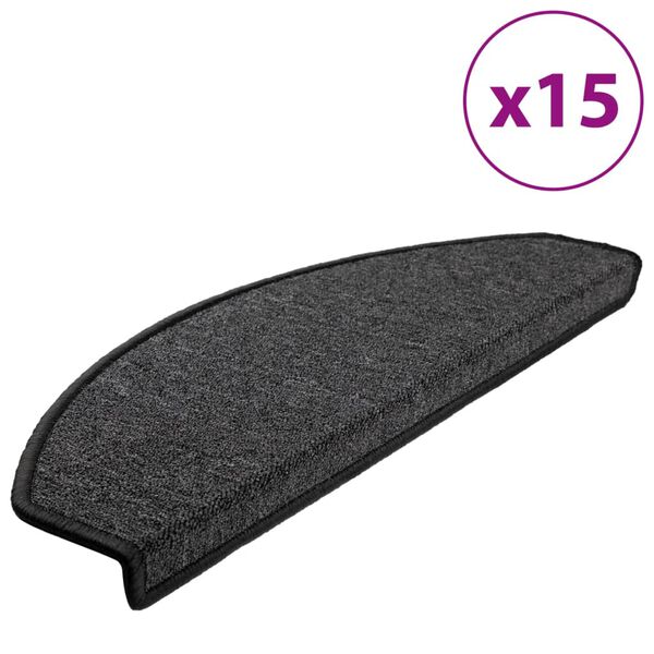 vidaXL Stair Mats 15 pcs 65x24x4 cm Anthracite Half Round Large