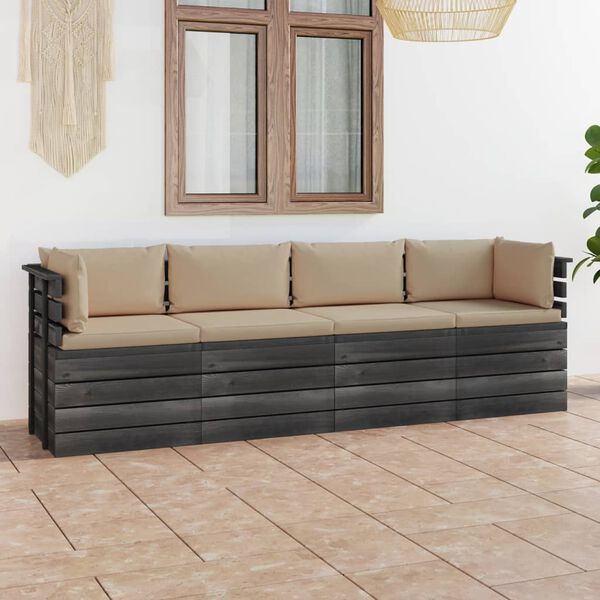 vidaXL Garden 4-Seater Pallet Sofa with Cushions Solid Pinewood