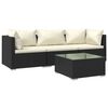 vidaXL 4 Piece Garden Lounge Set with Cushions Poly Rattan Black