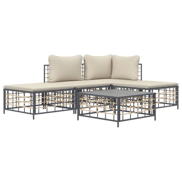 vidaXL 5 Piece Garden Lounge Set with Cushions Anthracite Poly Rattan