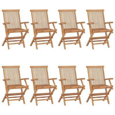 vidaXL Garden Chairs with Light Blue Cushions 8 pcs Solid Teak Wood