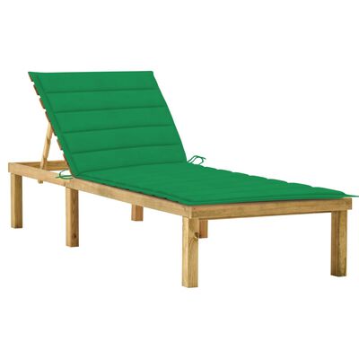 vidaXL Sun Lounger with Green Cushion Impregnated Pinewood