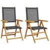 vidaXL Folding Chairs 2 pcs Black Solid Wood Acacia and Poly Rattan