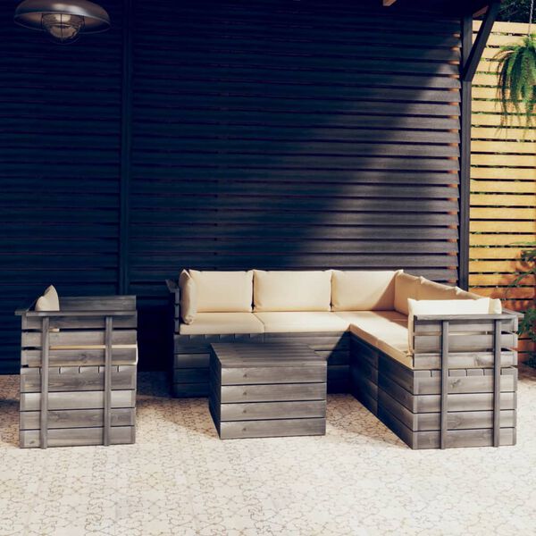 vidaXL 7 Piece Garden Pallet Lounge Set with Cushions Solid Pinewood