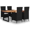 vidaXL 5 Piece Garden Dining Set with Cushions Poly Rattan Black