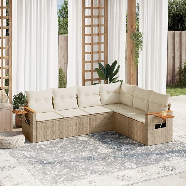 vidaXL 6 Piece Garden Sofa Set with Cushions Beige Poly Rattan