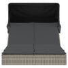 vidaXL Double Sun Lounger with Canopy and Cushions Grey Poly Rattan